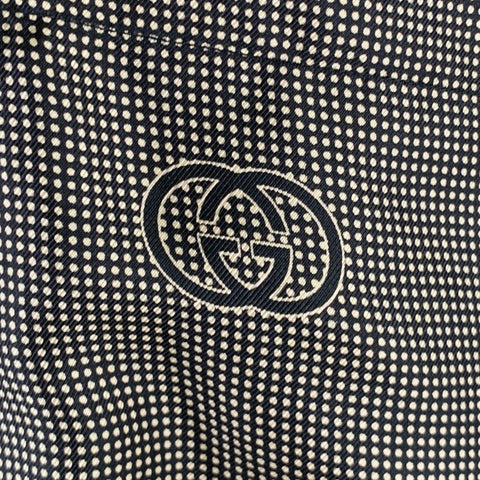 GUCCI Size M Black Gold Dots Silk Button Up Long Sleeve Shirt