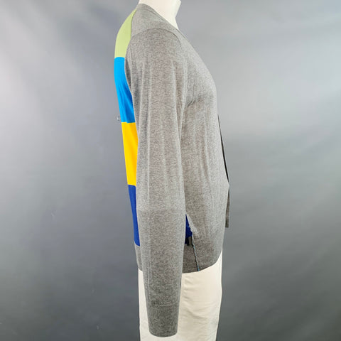 PAUL SMITH Size XL Grey Multi Color Stripe Cotton V-Neck Cardigan