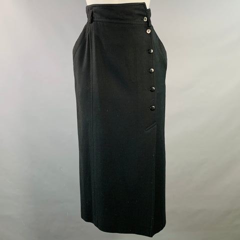 Jupe crayon boutonnée en laine vierge noire ESCADA Taille M