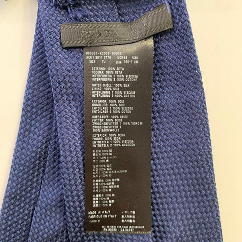 PRADA Size One Size Navy Woven Silk Tie