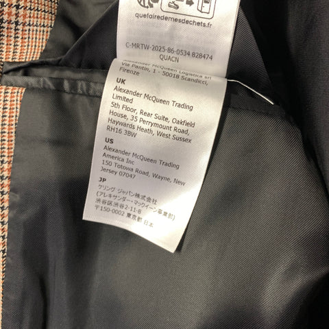 ALEXANDER MCQUEEN Chest Size 40 Size 40 Brown Black Glen Check Cotton Jacket