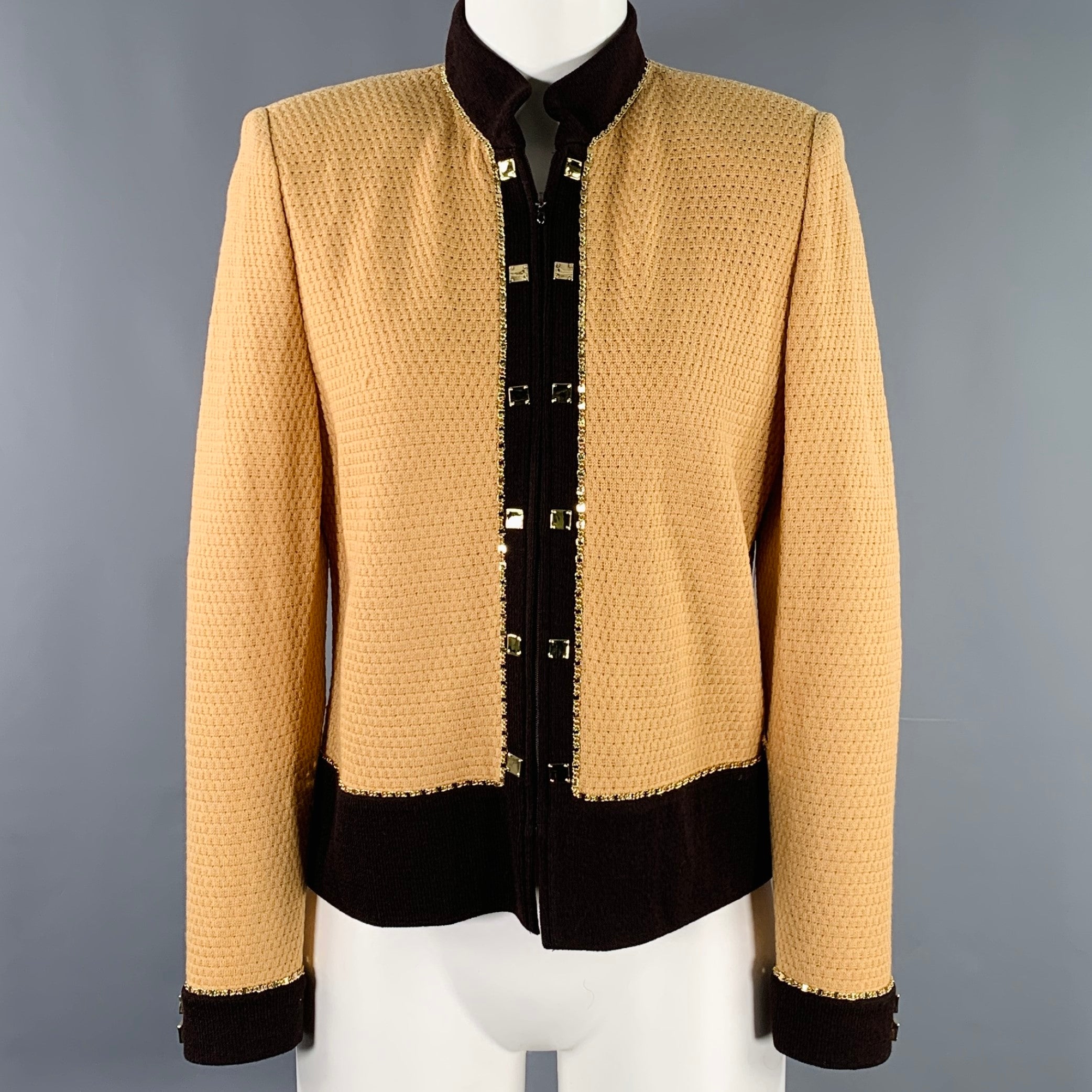 St. John Brown Knit Sweater Cardigan Jacket Blazer Size 8 on sale (M)