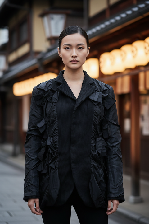COMME des GARCONS Size M Black Polyester Straps Jacket