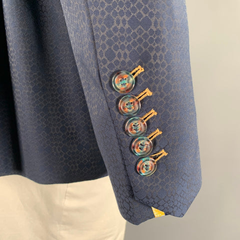MACEOO Size 44 Navy Scale Print Viscose Blend Notch Lapel Sport Coat