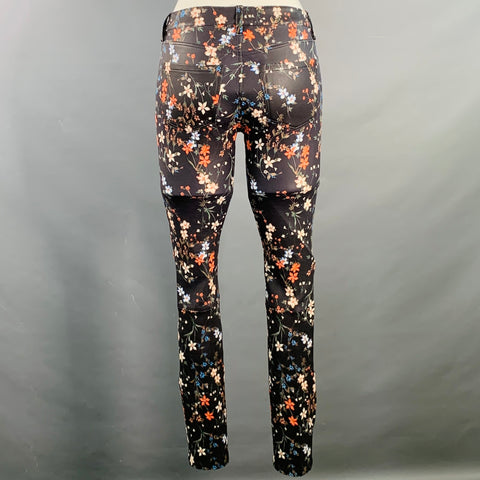 NOUR HAMMOUR Size 25 Black Multi Color Lambskin Leather Floral Skinny Casual Pants