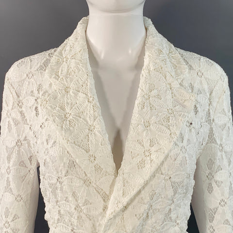 COMME des GARCONS Size M White Nylon Blend Lace Tails Notch Lapel Jacket