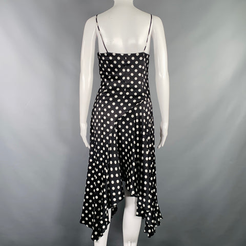 CAROLINE CONSTAS Size XS Black White Silk Blend Polka Dot Dress