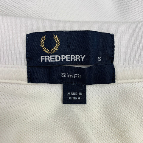 FRED PERRY Size S White Red Black Cotton Slim Fit Contrast Trim Polo