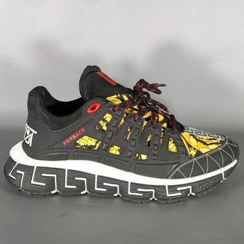 VERSACE Size 10 Black Gold Nylon Lace Up Sneakers