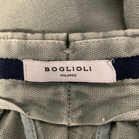 BOGLIOLI Size 32 Grey Green Washed Linen Blend Pants