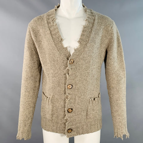 DANIELE ALESSANDRINI Size M Grey Knit Wool Distressed Cardigan