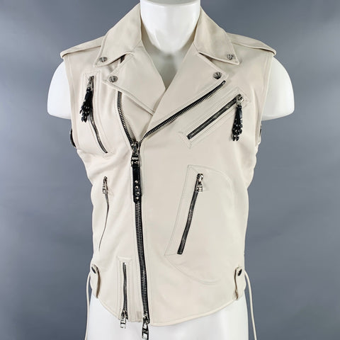 ALEXANDER MCQUEEN Size 38 Off White Leather Biker Jacket