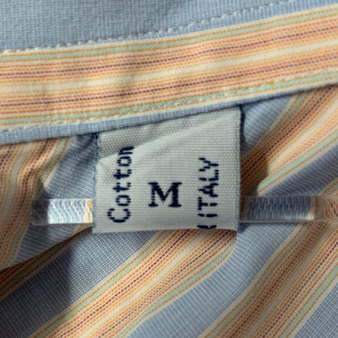 BRIONI Size M Orange Blue Stripe Cotton Spread Collar Long Sleeve Shirt