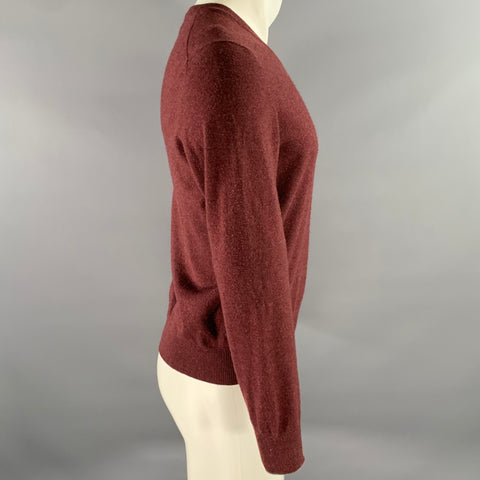 BRUNELLO CUCINELLI Size S Burgundy Grey Cashmere V-Neck Pullover