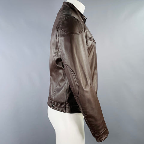 KENT & CURWEN Size M Brown Lambskin Leather Zip Up Jacket