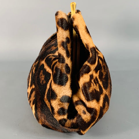 CHRISTIAN LOUBOUTIN Loubis Angel Brown Black Gold Animal Print Clutch Handbag