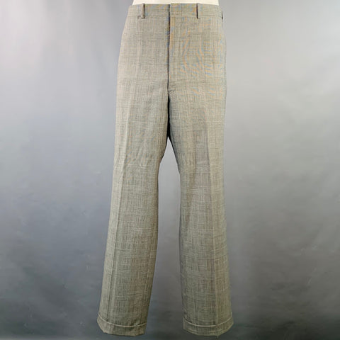 O'CONNELL'S Size 42 Long Black White Plaid Wool Notch Lapel Suit