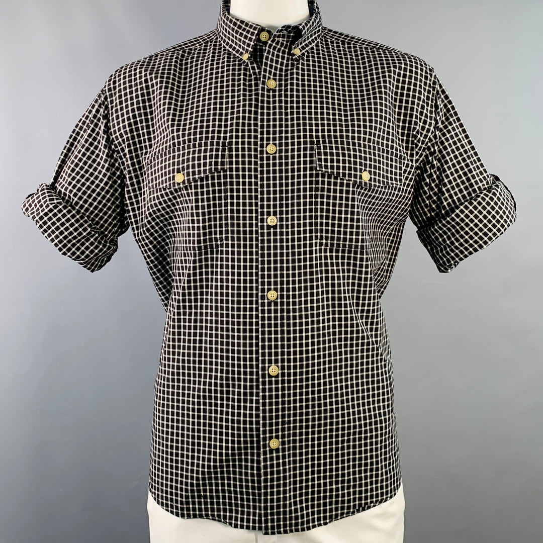 WOOLRICH Size L Black White Checkered Cotton Two Pockets Long Sleeve Shirt