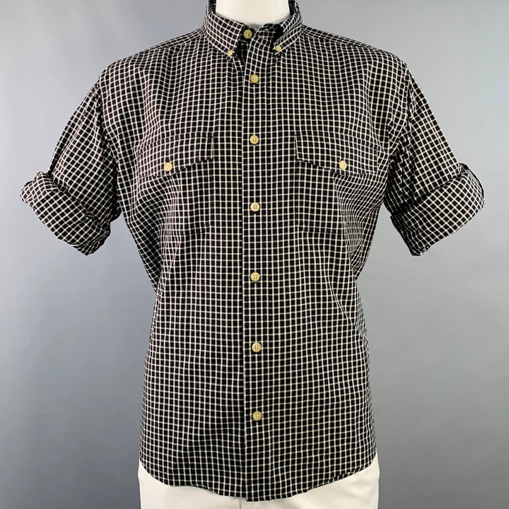 WOOLRICH Size L Black White Checkered Cotton Two Pockets Long Sleeve Shirt