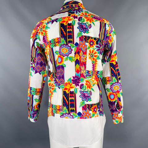 ETRO Size M White Multi-Color Print Cotton Button Up Long Sleeve Shirt