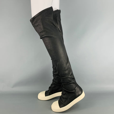 RICK OWENS Talla 6 Botas medias sin cordones de cuero blanco y negro