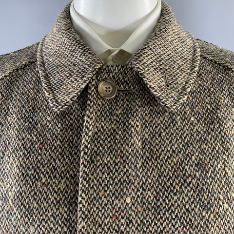 RALPH LAUREN Size 44 Tan Black Wool Hidden Placket Coat