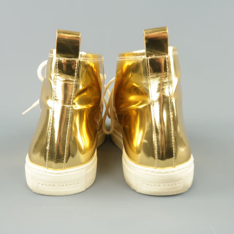 RALPH LAUREN Size 8 Metallic Gold Leather Silvana High Top Sneakers