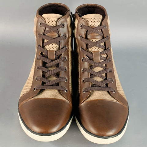 KENNETH COLE Size 9 Caden Brown Perforated Suede High Top Sneakers