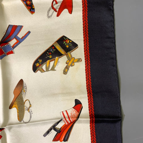SALVATORE FERRAGAMO White Black Shoes Silk Scarves