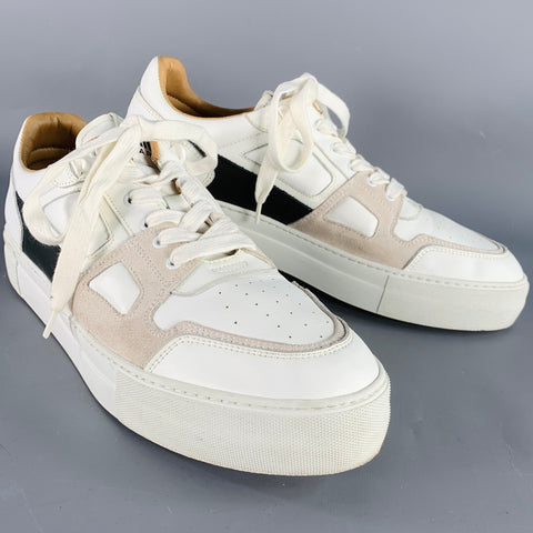 AMI by ALEXANDRE MATTIUSSI Size 13 White Black Leather Logo Lace-Up Sneakers