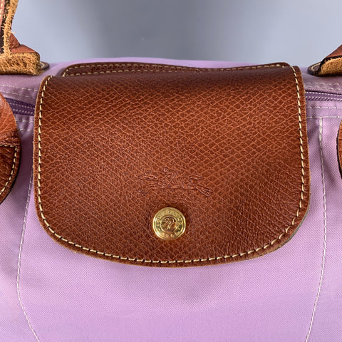 LONGCHAMP Purple Brown Mixed Materials Nylon Leather Tote Handbag