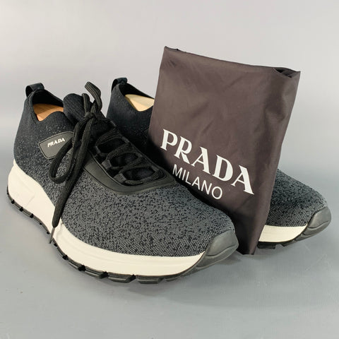 PRADA Size 11 Black Grey Ombre Nylon Stretch Sneakers