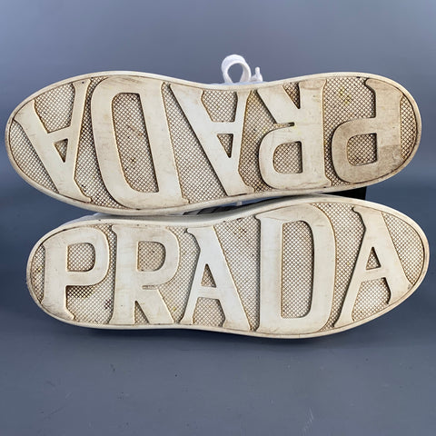 PRADA Size 8 White Leather Quilted Low Top Sneakers