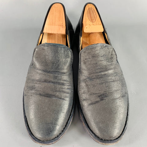 OFFICINE CREATIVE Size 8 Nadine Black Leather Distressed Slip On Loafers Flats