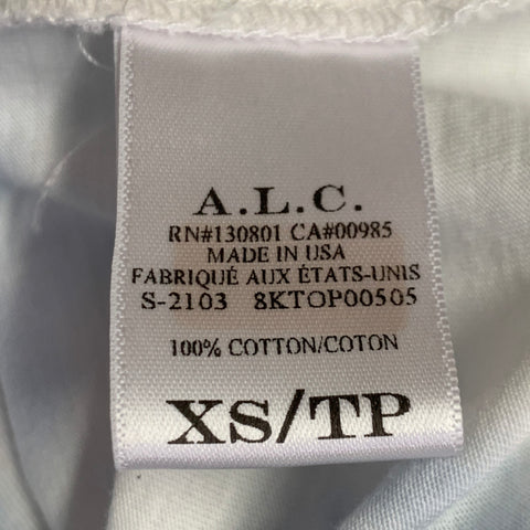 A.L.C. Size XS White Blue Jersey Tie Dye Ruched Crew Neck Casual Top