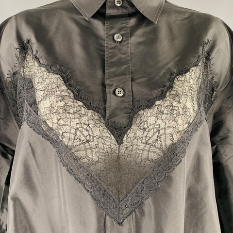 MAISON MARGIELA Size XS Black Silk Lace Oversized Shirt