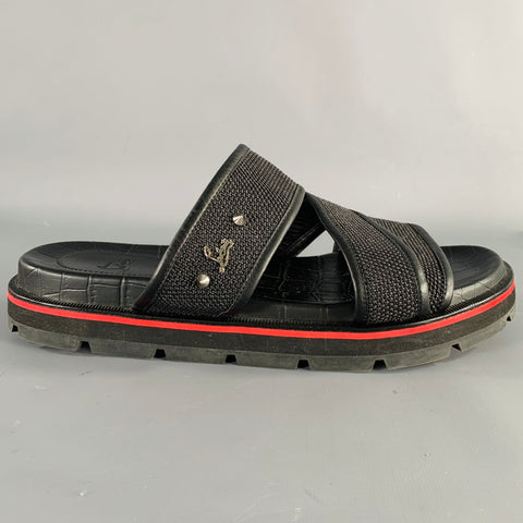 CHRISTIAN LOUBOUTIN Size 9 Black Textured Leather Slip On Sandals