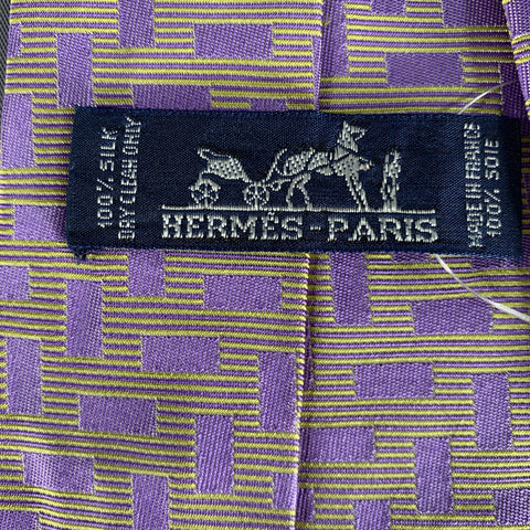 HERMES Cream Lavender Geometric Silk Tie