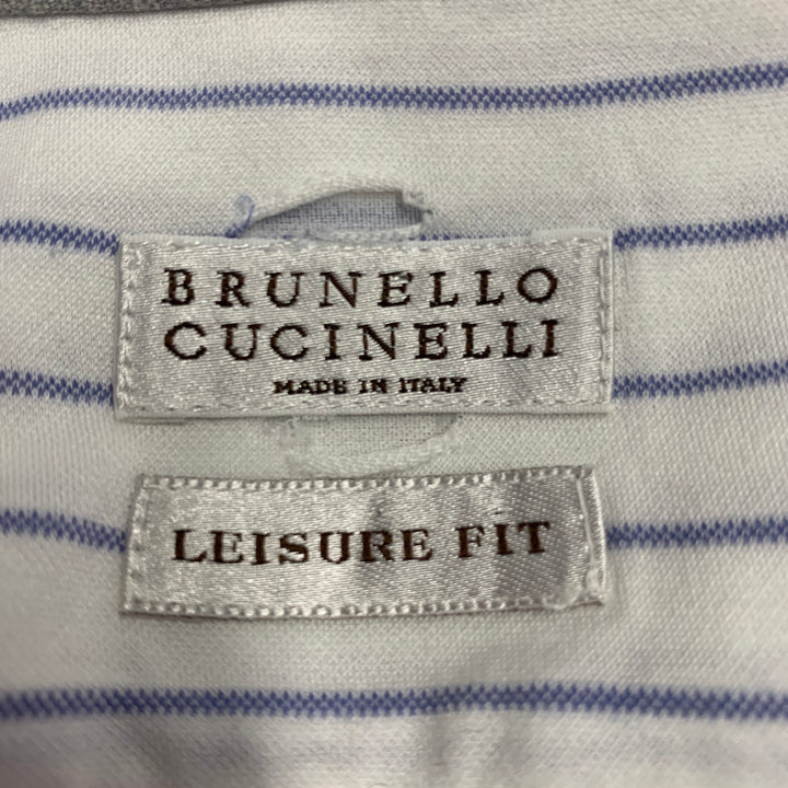 BRUNELLO CUCINELLI Size S White Blue Pinstripe Cotton Leisure Fit Long Sleeve Shirt