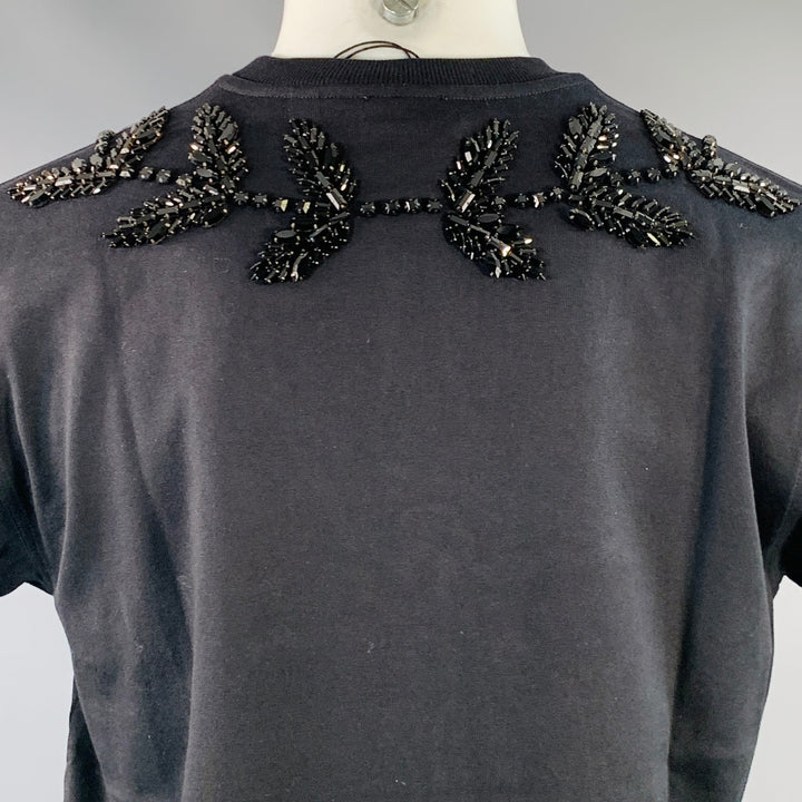 BURBERRY Size XS Black Crystal Embellishment Cotton Crew-Neck T-shirt