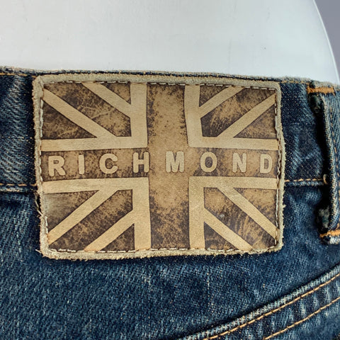 JOHN RICHMOND Size 27 Indigo Black Red Denim Twill Patches Flared Jeans