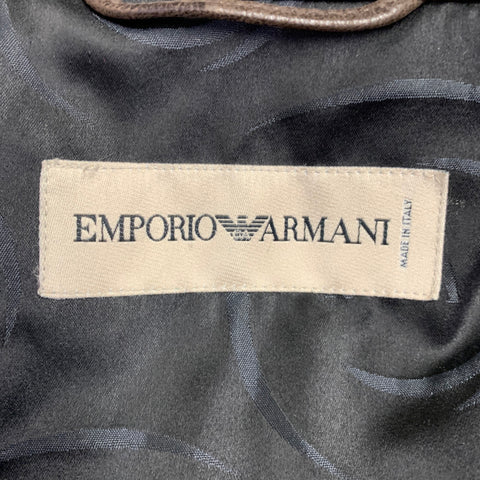 EMPORIO ARMANI Size 42 Brown Checkered Leather Zip Up Jacket