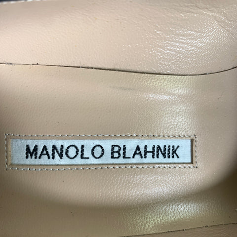 MANOLO BLAHNIK Size 11 Black Leather Snake Embossed Pumps