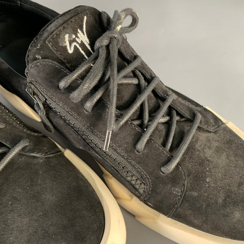 GIUSEPPE ZANOTTI Size 12 Black Suede Double Zipper Sneakers