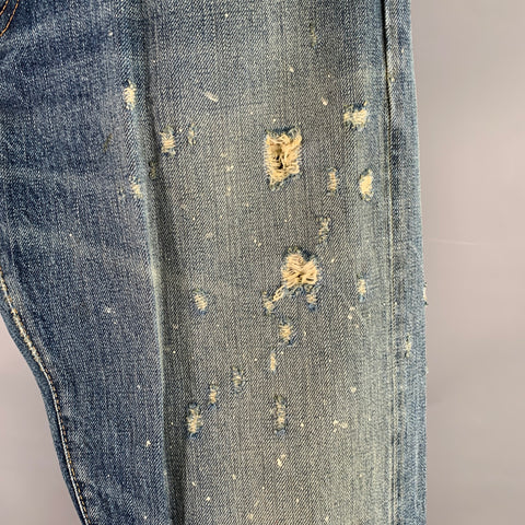 LEVI STRAUSS Size 32 Blue Red Distressed Selvedge Denim Jeans