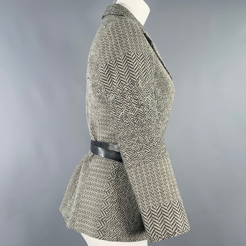 KENZO Size S Black White Wool Chevron Deconstructed Jacket Blazer