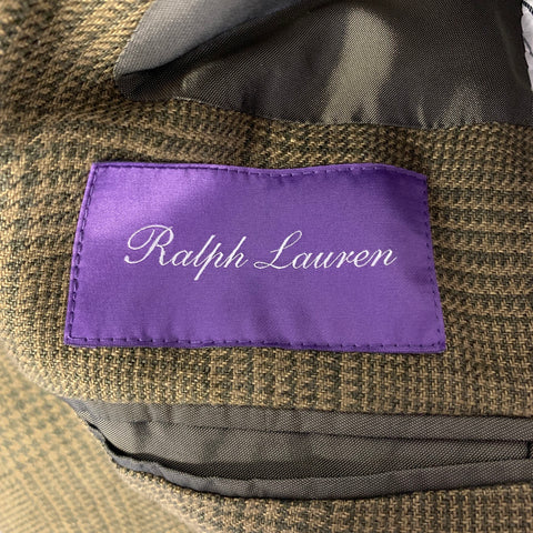 RALPH LAUREN Size 42 Green Olive Glen Check Linen Notch Lapel Sport Coat