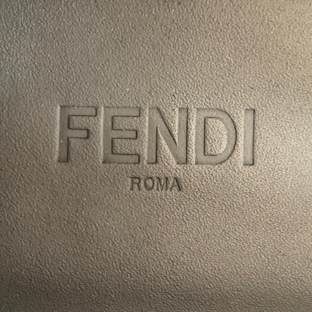 FENDI Size 13 Black Silver Calfskin Leather Monogram Buckle Slip On Loafers