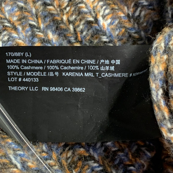 THEORY Size L Karenia Yellow Grey White Cashmere Melange High Neck Sweater