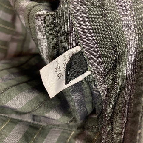 EMPORIO ARMANI Taille L Chemise à manches longues en coton viscose à rayures olive gris